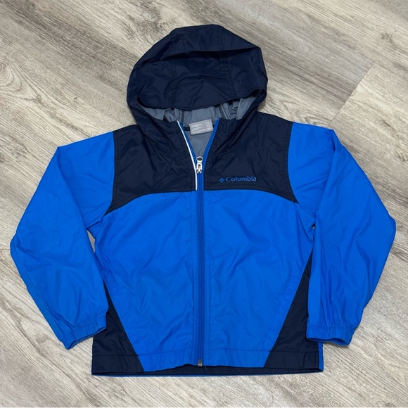 NEW Columbia Rain Jacket Boys Blue Hooded Lightweight Windbreaker Size XXS 4-5 - Picture 1 of 5